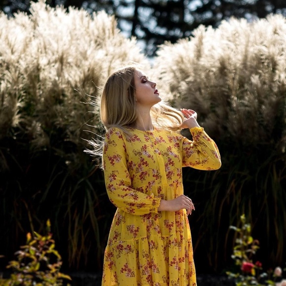 Zara | Floral Boho Yellow Tiered Midi Maxi Dress | Blogger Favorite | Size M - Picture 10 of 11